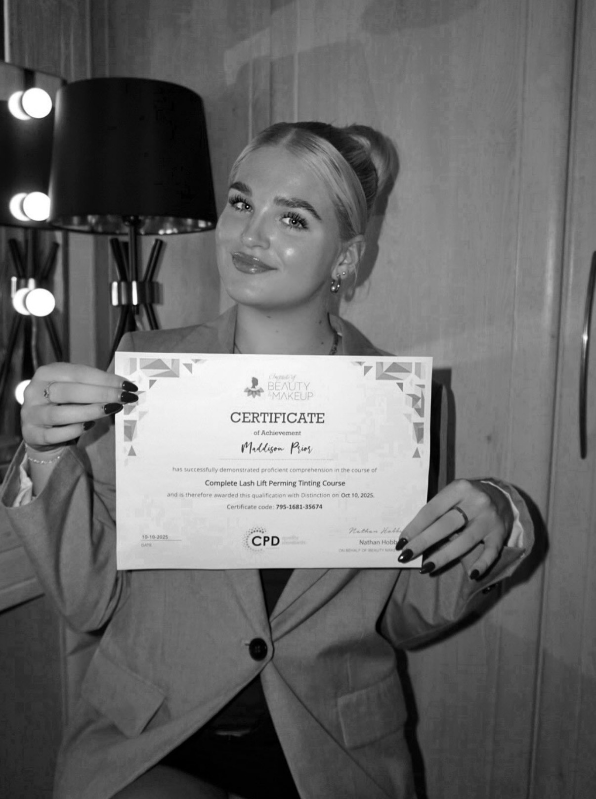 Maddison with her lash lift certification